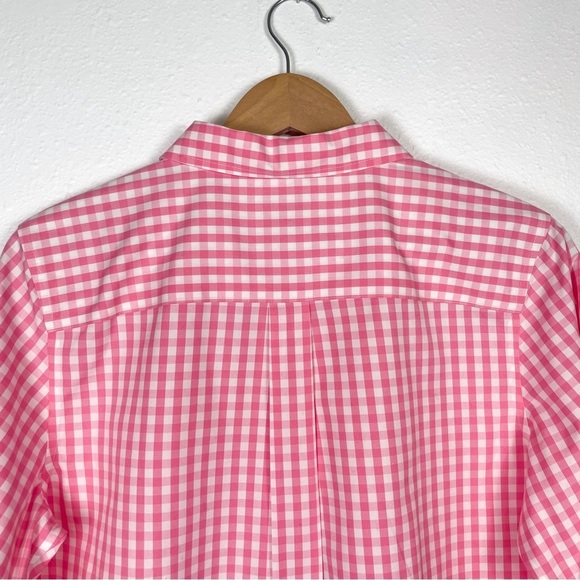 L.L Bean wrinkle free pink gingham plaid button down 100% cotton Sz. M | barbie - Picture 2 of 8